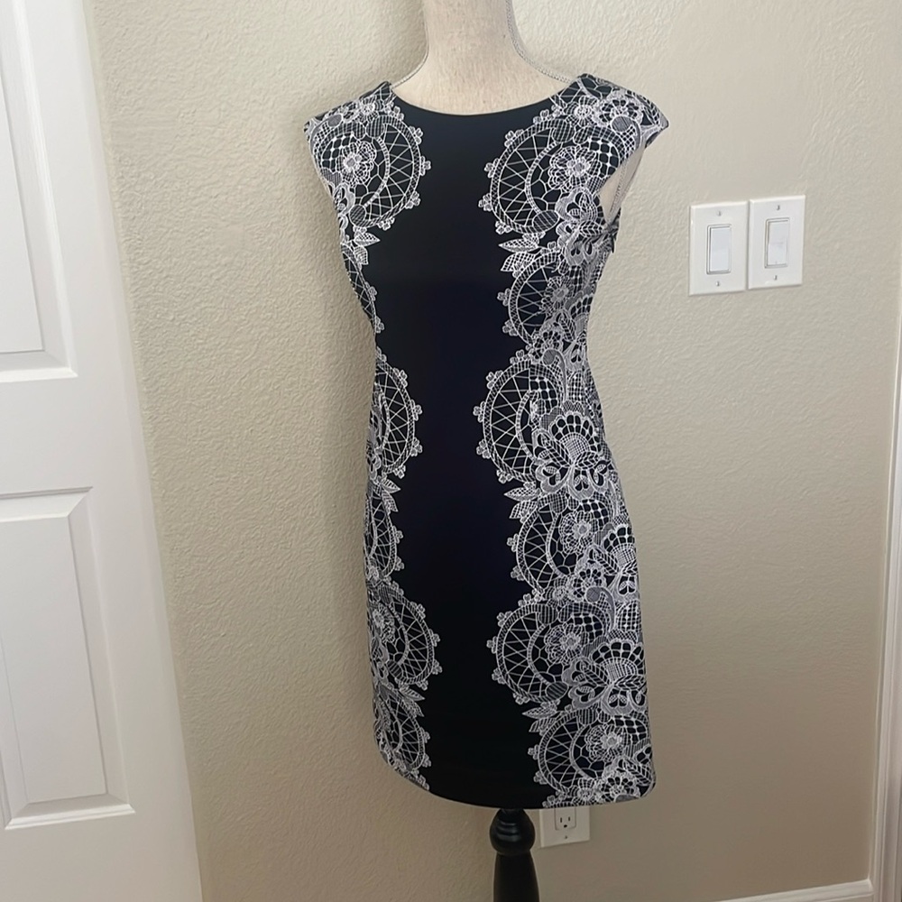 Alfani Black Sleeveless Dress with White Details